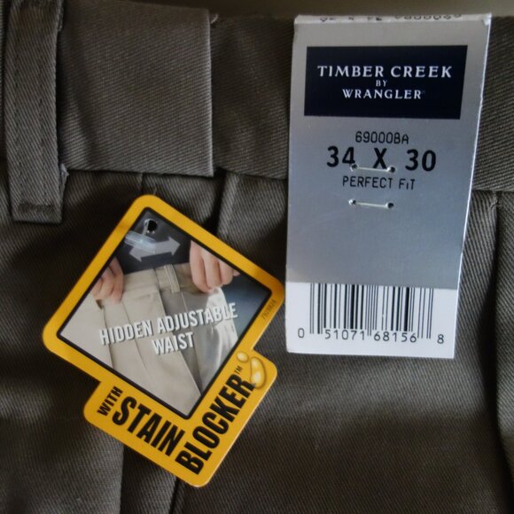 NWT TIMBERCREEK by WRANNWT TGLER Dark Tan Pleated Perfect Fit Slacks Pants 34x30 - Picture 2 of 7